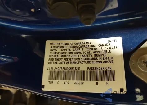 2012 Honda Civic Ex from USA, damaged, VIN 2HGFB2F80CH513201